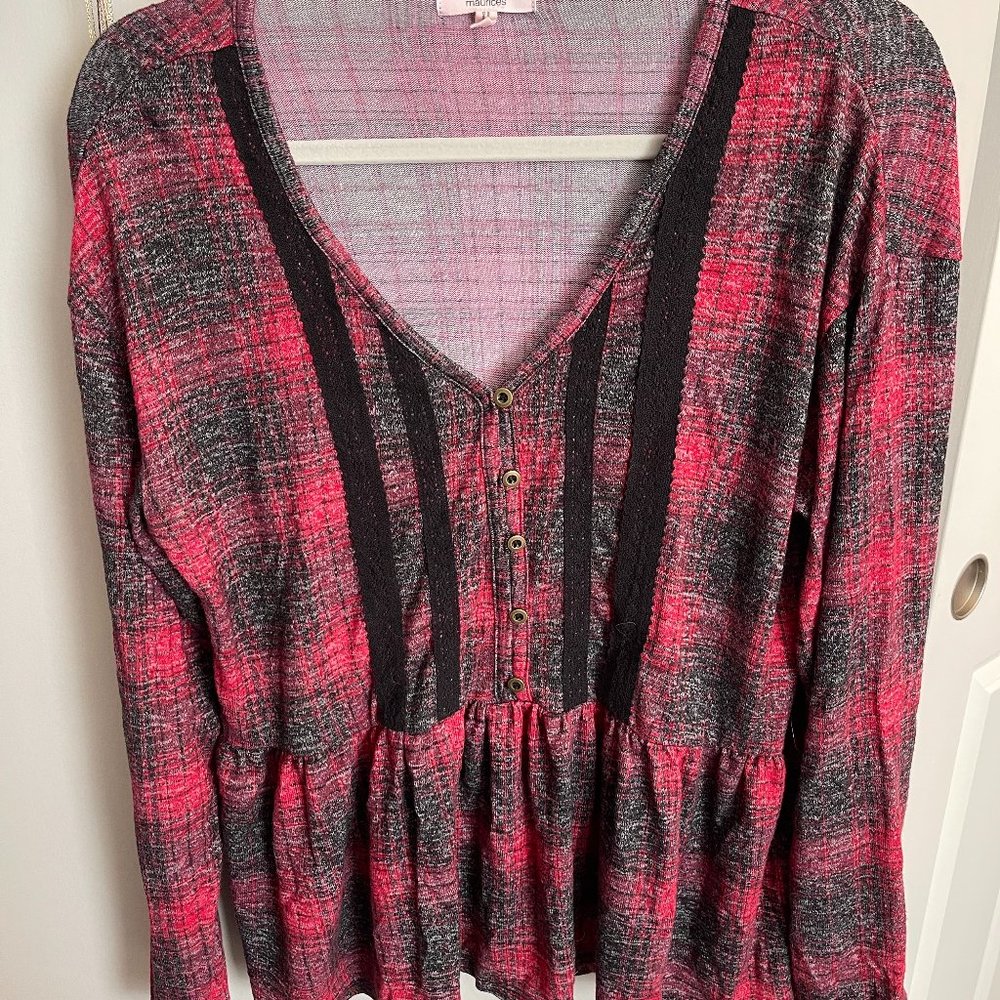 maurice's women's peplum long sleeve top, size L